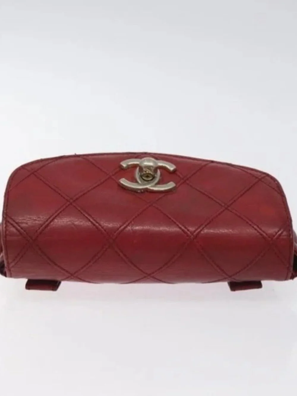 CHANEL Bicolore Waist Bag Lamb Skin Red Gold CC Auth bs26757
